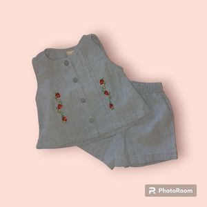 🔴Buy 2 - Get 1 -- Little Lindsey Chambray Shorts Set with Stawberry Embroidery.